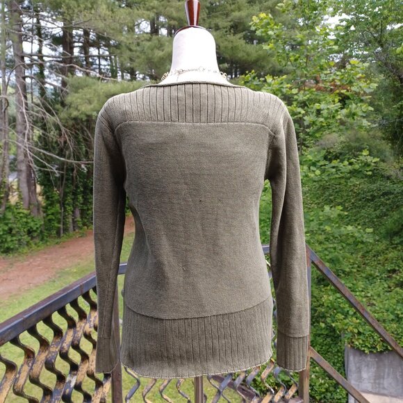 Vintage 100% Cotton Boat Neck Sweater, Dusty Olive Green, Med/Large - Picture 3 of 5